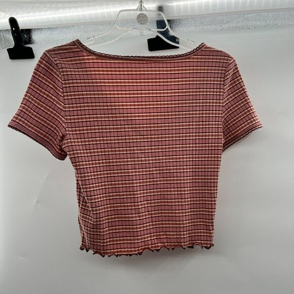 American Eagle Women's Striped Crop Top V-Neck Short Sleeve Multicolor Small - Picture 6 of 9